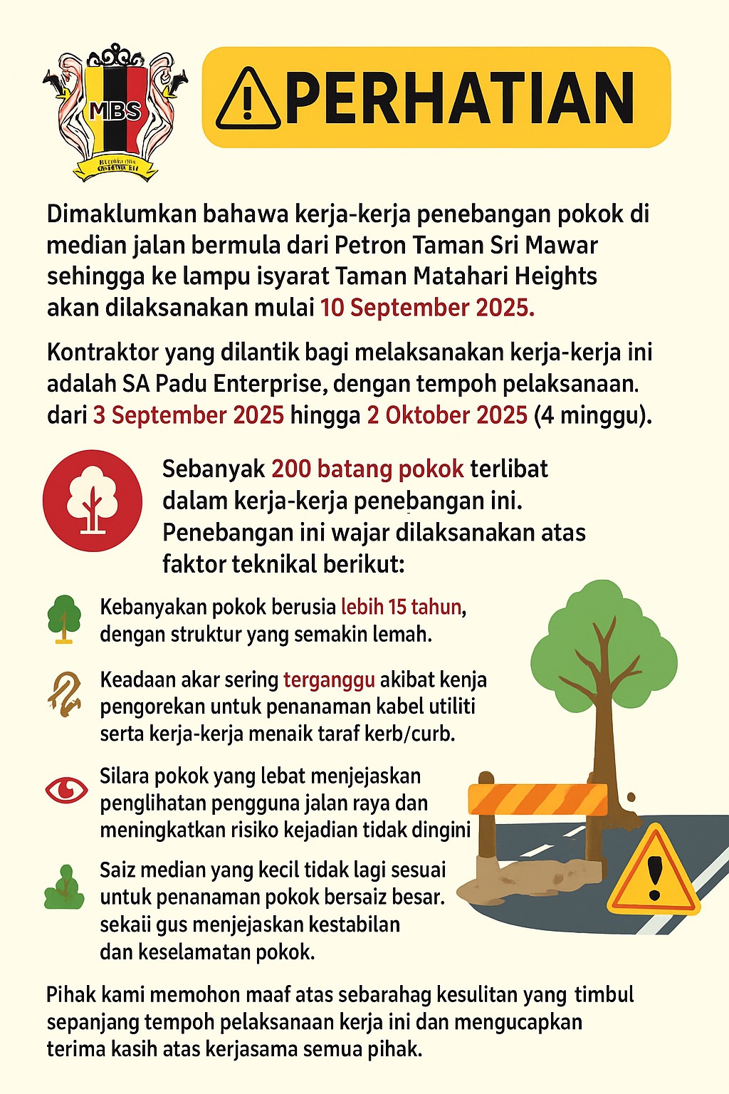 KERJA-KERJA PENEBANGAN POKOK DI MEDIAN JALAN 