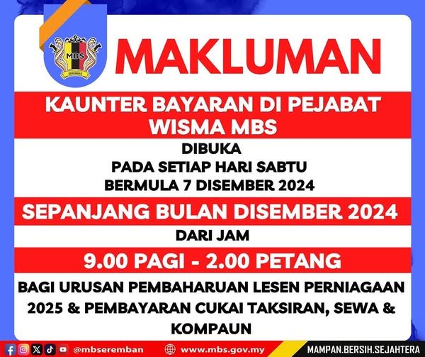 Kaunter dibuka Dec 2024