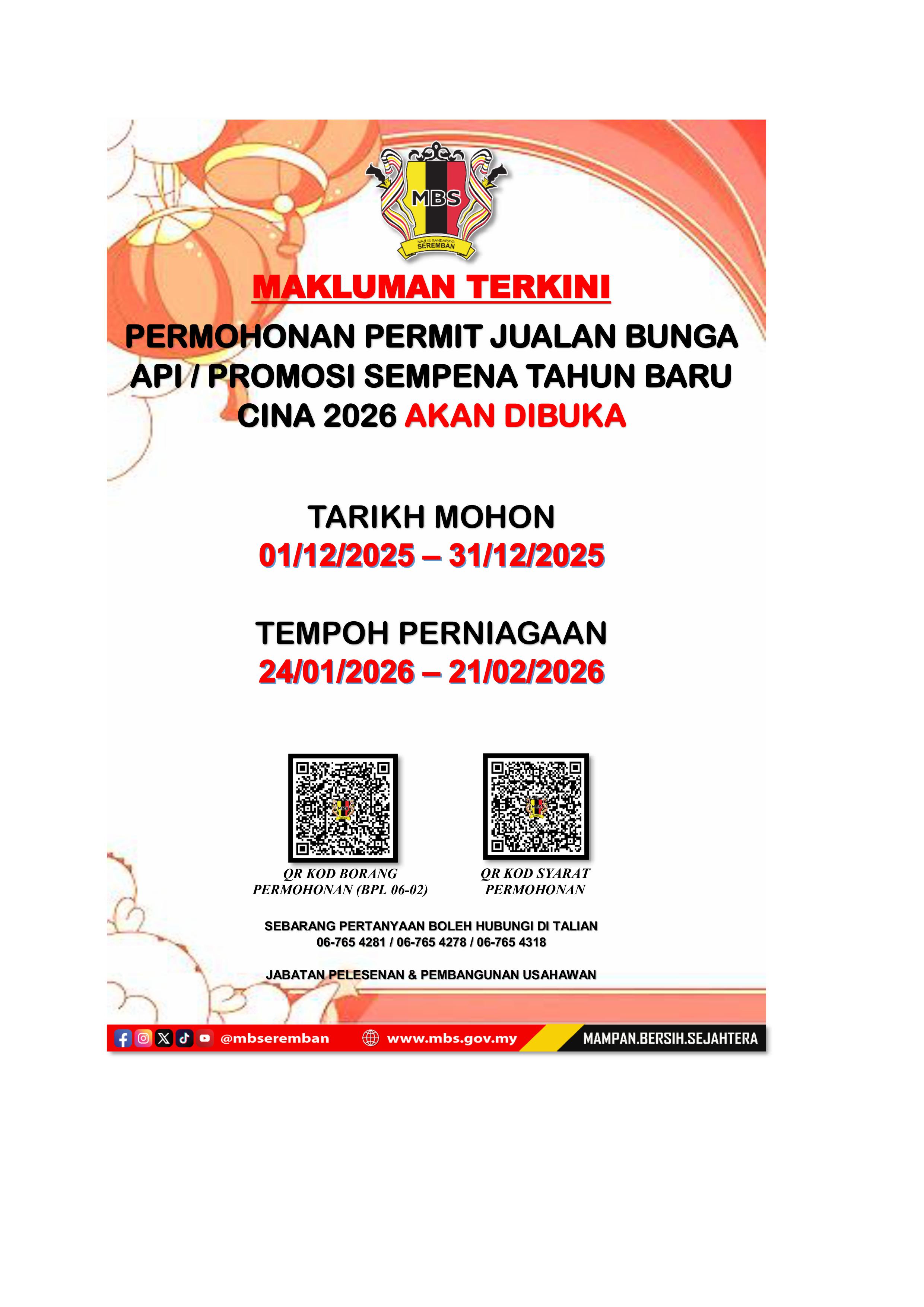 PERMOHONAN PERMIT BUNGA API SEMPENA TAHUN BARU CINA 2026