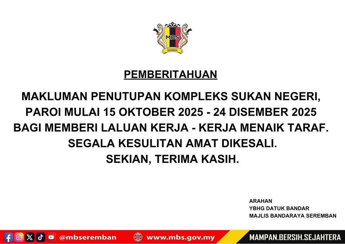 PENUTUPAN KOMPLEKS SUKAN PAROI 