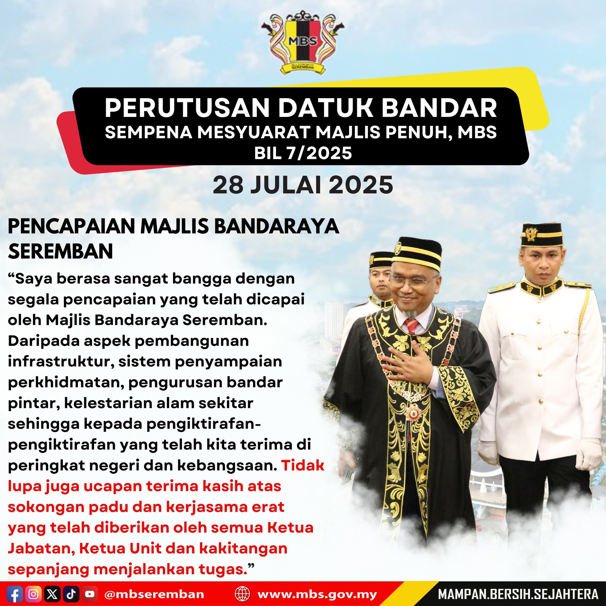 PERUTUSAN DATUK BANDAR SEMPENA MESYUARAT MAJLIS PENUH, MBS BIL 7/2025