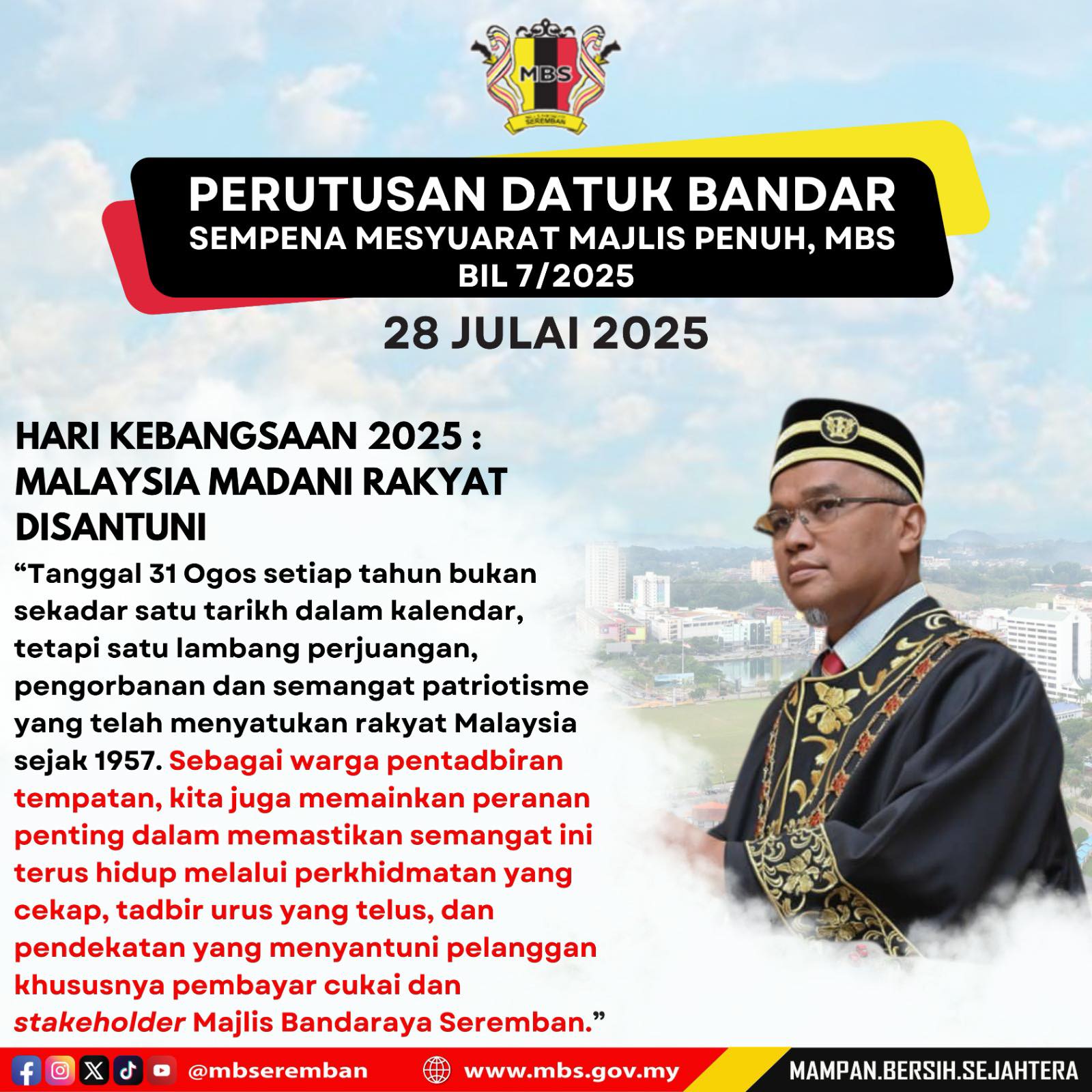 PERUTUSAN DATUK BANDAR SEMPENA MESYUARAT MAJLIS PENUH, MBS BIL 7/2025
