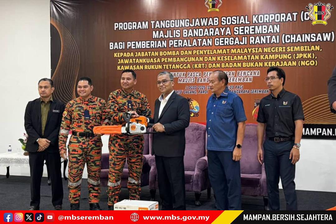 PROGRAM TANGGUNGJAWAB SOSIAL KORPORAT (CSR) MBS BAGI PEMBERIAN PERALATAN GERGAJI RANTAI (CHAINSAW) KEPADA BOMBA, JPKK, KRT DAN NGO UNTUK PASCA PENGURUSAN BENCANA MBS